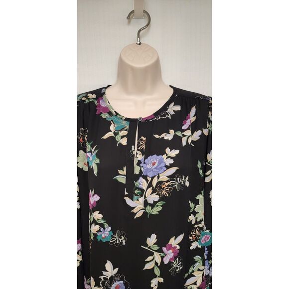 Ann Taylor LOFT Floral Keyhole Tunic Blouse Top Size Small Multicolor Black - Picture 7 of 10